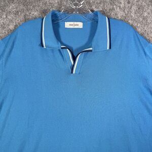 Gran Sasso V-Neck Sweater Polo Shirt Mens 2XL IT 56/60 Blue Cotton Italy